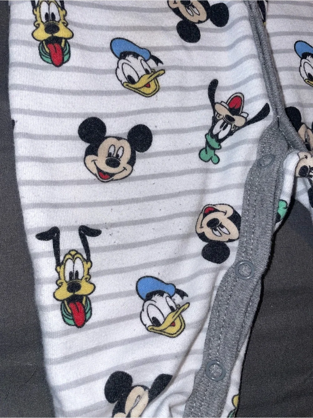 Disney White & Gray Striped Mickey & Friends Footed One-Piece